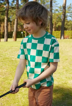 Bawełniany t-shirt chłopięcy w kratkę