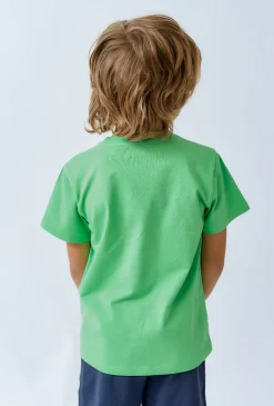 Bawełniany t-shirt dla chłopca - zielony z nadrukiem pająka