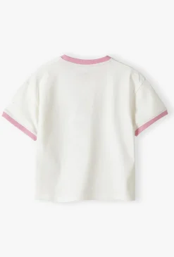 Bawełniany t-shirt dla dziewczynki - biały z napisem SMILE