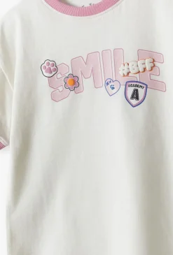 Bawełniany t-shirt dla dziewczynki - biały z napisem SMILE
