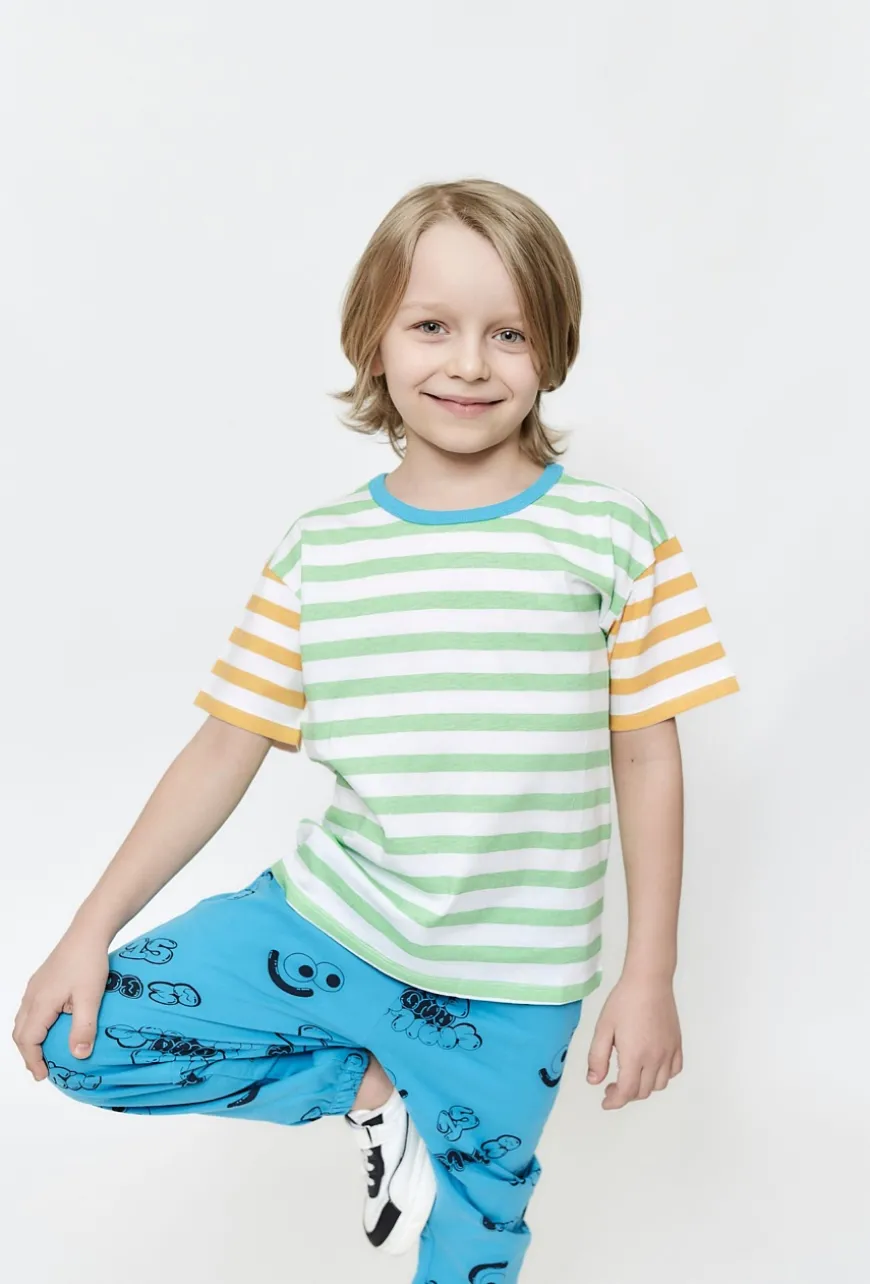 Bawełniany T-shirt w paski dla chłopca