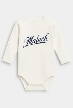 Białe body niemowlęce z nadrukiem „Maluch”, długi rękaw