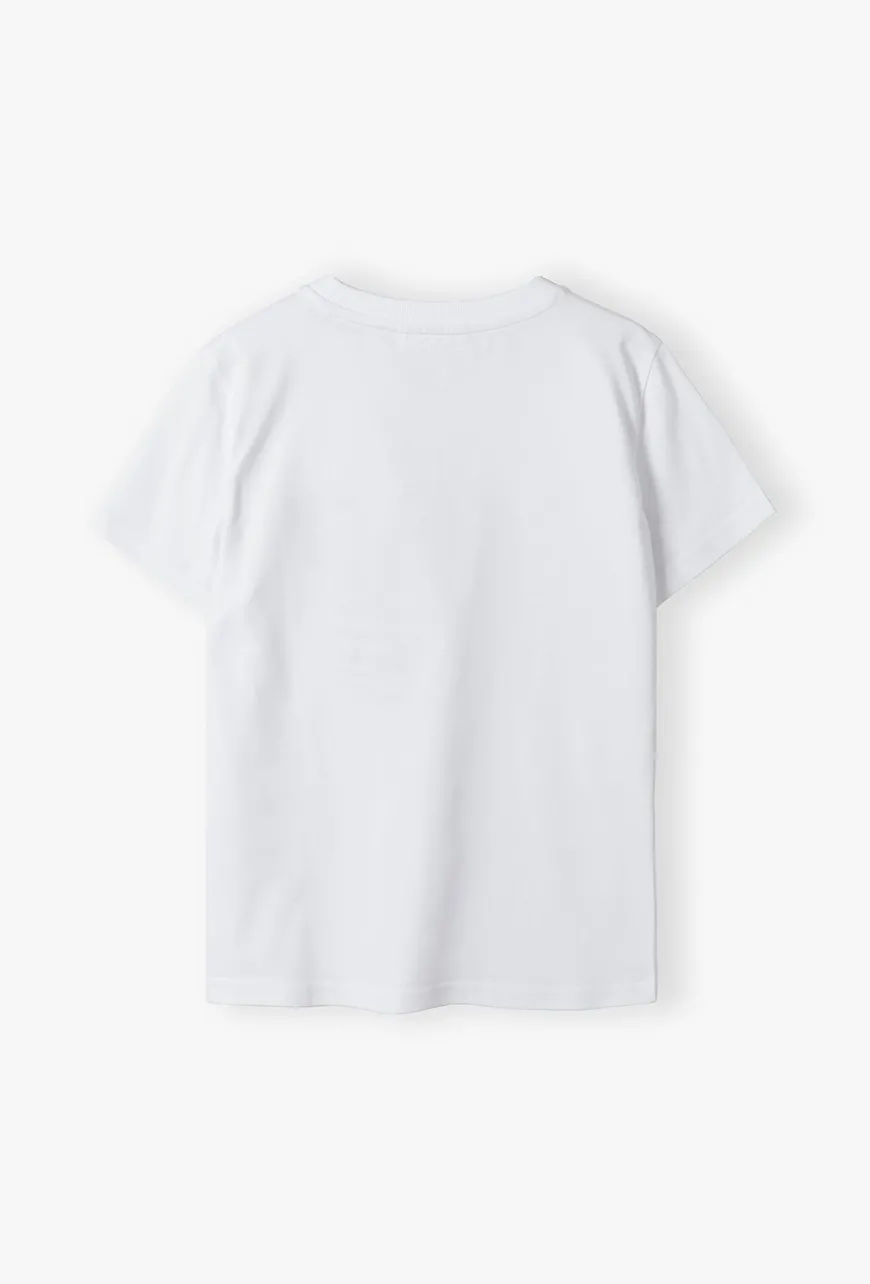 Biały bawełniany t-shirt chłopięcy z małym nadrukiem
