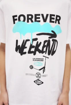 Biały bawełniany t-shirt chłopięcy z nadrukiem