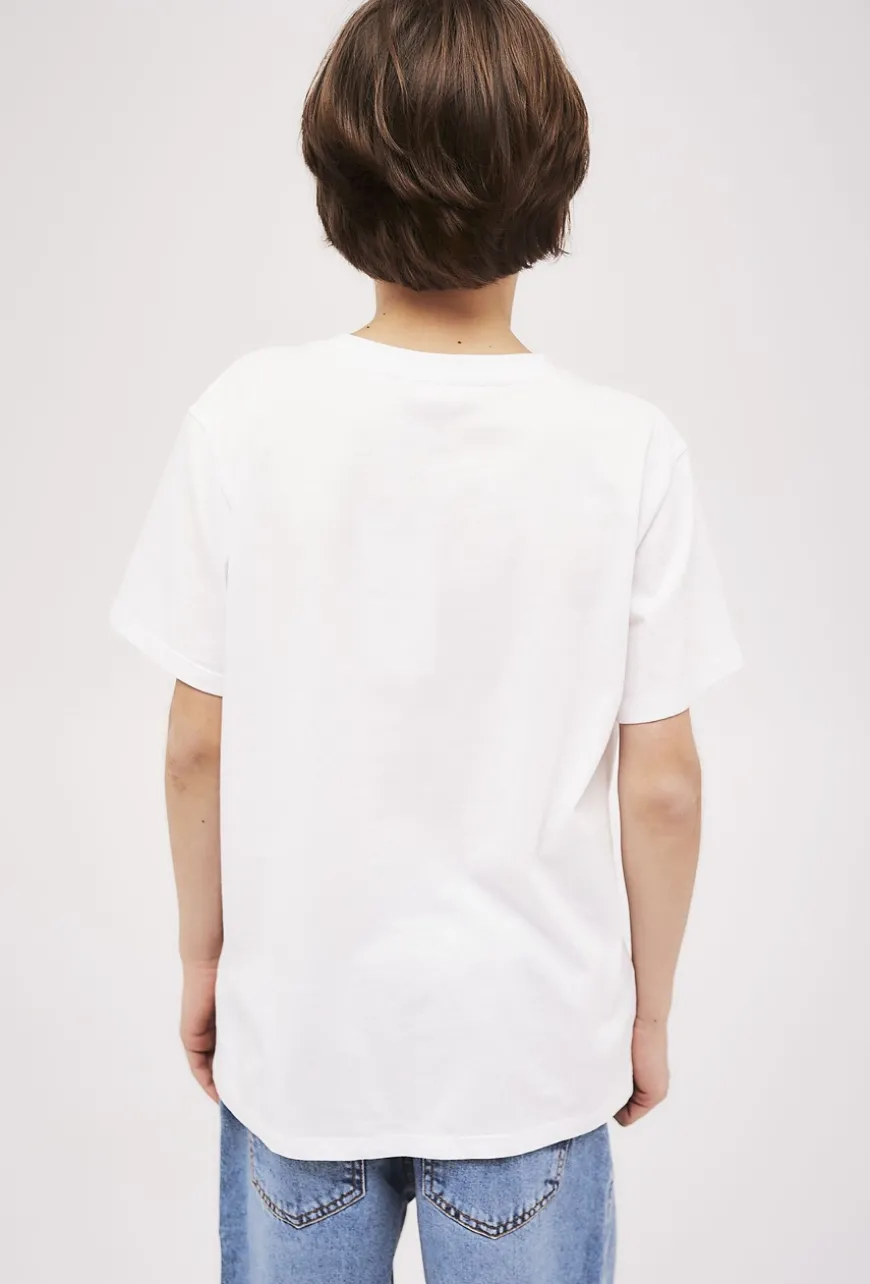 Biały bawełniany t-shirt chłopięcy z nadrukiem