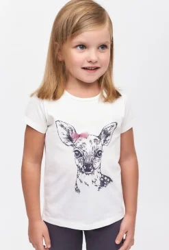 Biały bawełniany t-shirt dziewczęcy z sarenką - 5.10.15.