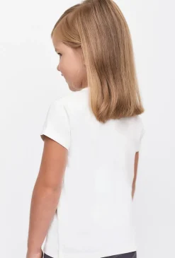 Biały bawełniany t-shirt dziewczęcy z sarenką - 5.10.15.