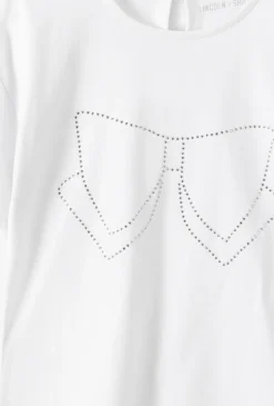 Biały elegancki t-shirt dziewczęcy z ozdobną kokardą