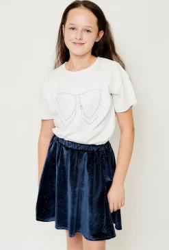 Biały elegancki t-shirt dziewczęcy z ozdobną kokardą