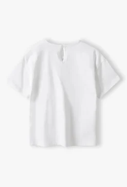 Biały elegancki t-shirt dziewczęcy z ozdobną kokardą