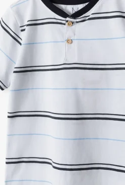 Biały t-shirt chłopięcy w granatowe paski - Max&Mia