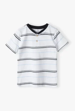 Biały t-shirt chłopięcy w granatowe paski - Max&Mia