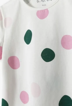 Biały t-shirt dziewczęcy w kolorowe kropki - 5.10.15.