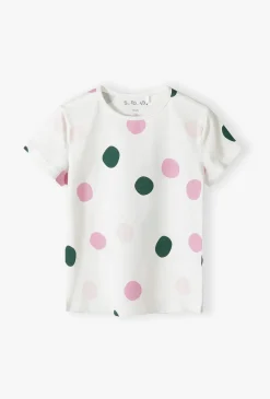 Biały t-shirt dziewczęcy w kolorowe kropki - 5.10.15.