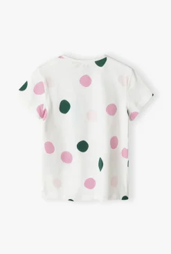 Biały t-shirt dziewczęcy w kolorowe kropki - 5.10.15.