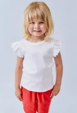 Biały t-shirt dziewczęcy w prążki
