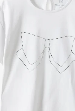 Biały t-shirt dziewczęcy z ozdobną kokardą - Max&Mia