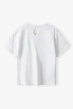 Biały t-shirt dziewczęcy z ozdobną kokardą - Max&Mia