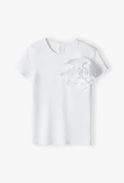 Biały t-shirt dziewczęcy z ozdobnym kwiatem - Lincoln&Sharks