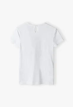 Biały t-shirt dziewczęcy z ozdobnym kwiatem - Lincoln&Sharks