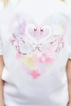 Biały t-shirt z nadrukiem łabędzi