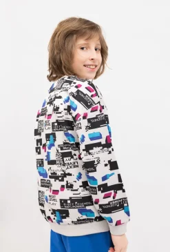 Bluza chłopięca crewneck kolorowy nadruk pixel