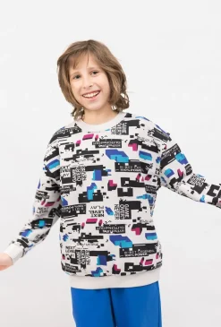 Bluza chłopięca crewneck kolorowy nadruk pixel