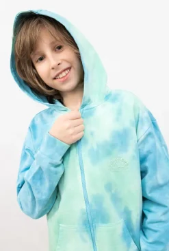Bluza chłopięca z kapturem tie-dye na suwak – niebieska