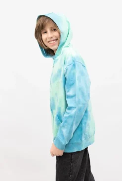 Bluza chłopięca z kapturem tie-dye na suwak – niebieska