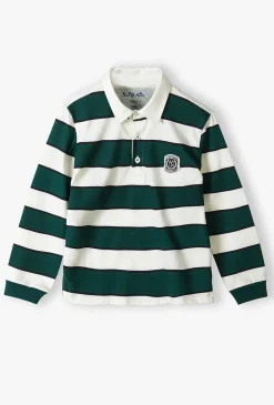 Bluza chłopięca z kołnierzykiem - biało - zielone paski