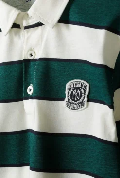 Bluza chłopięca z kołnierzykiem - biało - zielone paski