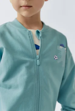 Bluza dresowa dla chłopca - zielona z dinozaurem