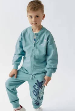 Bluza dresowa dla chłopca - zielona z dinozaurem