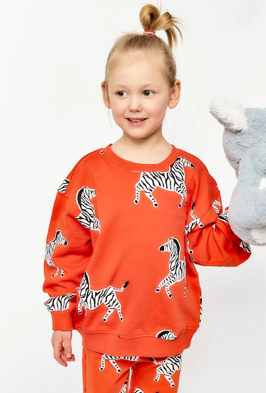 Bluza dresowa dla dziewczynki - czerwona w zebry