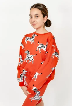 Bluza dresowa dla dziewczynki - czerwona w zebry