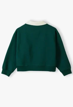 Bluza dresowa dla dziewczynki - zielona z kołnierzykiem