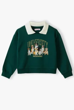 Bluza dresowa dla dziewczynki - zielona z kołnierzykiem