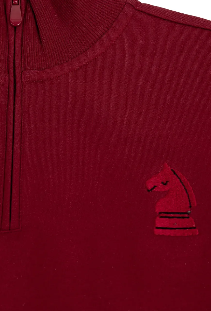 Bluza dziecięca czerwona na stójce z haftem szachowym