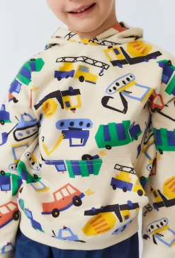 Bluza dziecięca ecru z kapturem – nadruk pojazdów