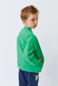 Bluza dziecięca zielona rozpinana na stójce z haftem.