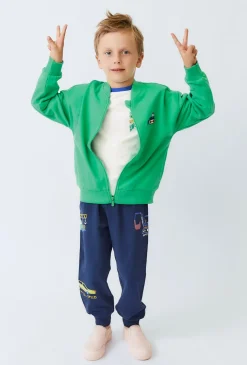 Bluza dziecięca zielona rozpinana na stójce z haftem.