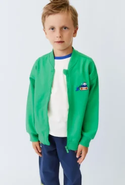 Bluza dziecięca zielona rozpinana na stójce z haftem.