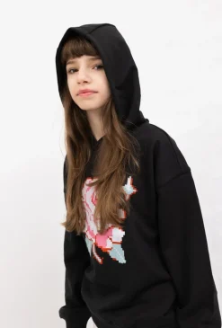 Bluza dziewczęca oversize z kapturem – róża