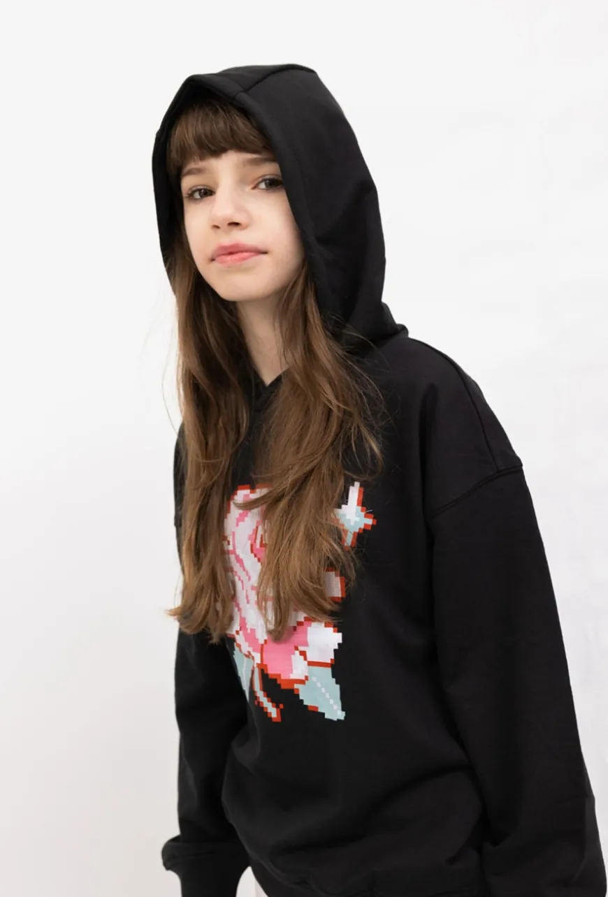 Bluza dziewczęca oversize z kapturem – róża