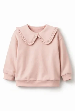 Bluza dziewczęca pudrowy róż z kołnierzem i falbanką