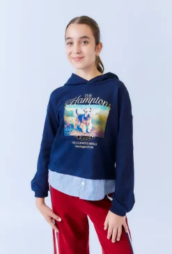 Bluza dziewczęca z kapturem i nadrukiem pieska