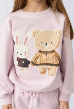 Bluza dziewczęca z nadrukiem misia i króliczka