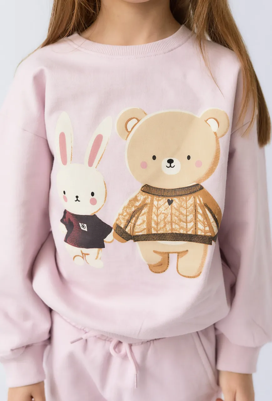 Bluza dziewczęca z nadrukiem misia i króliczka