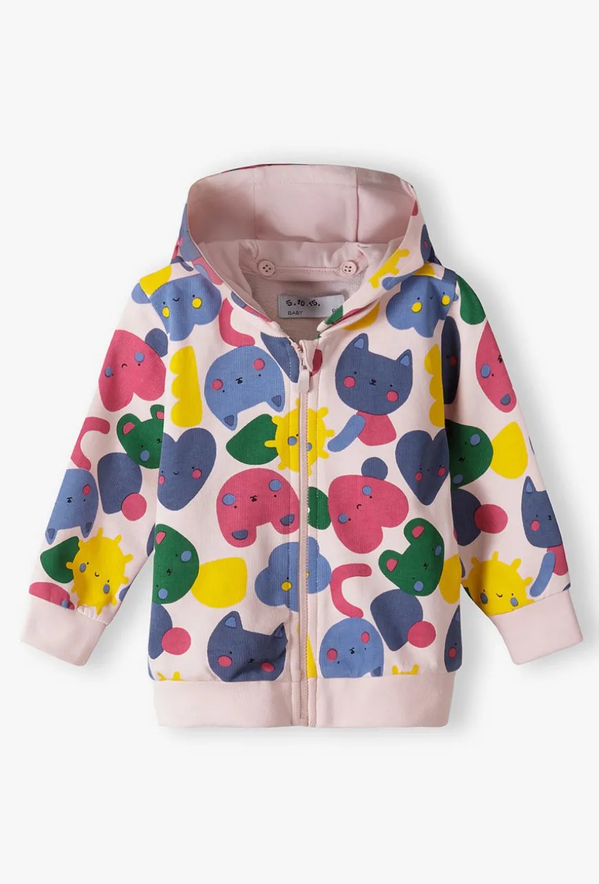 Bluza rozpinana z kapturem w koty dla dziewczynki