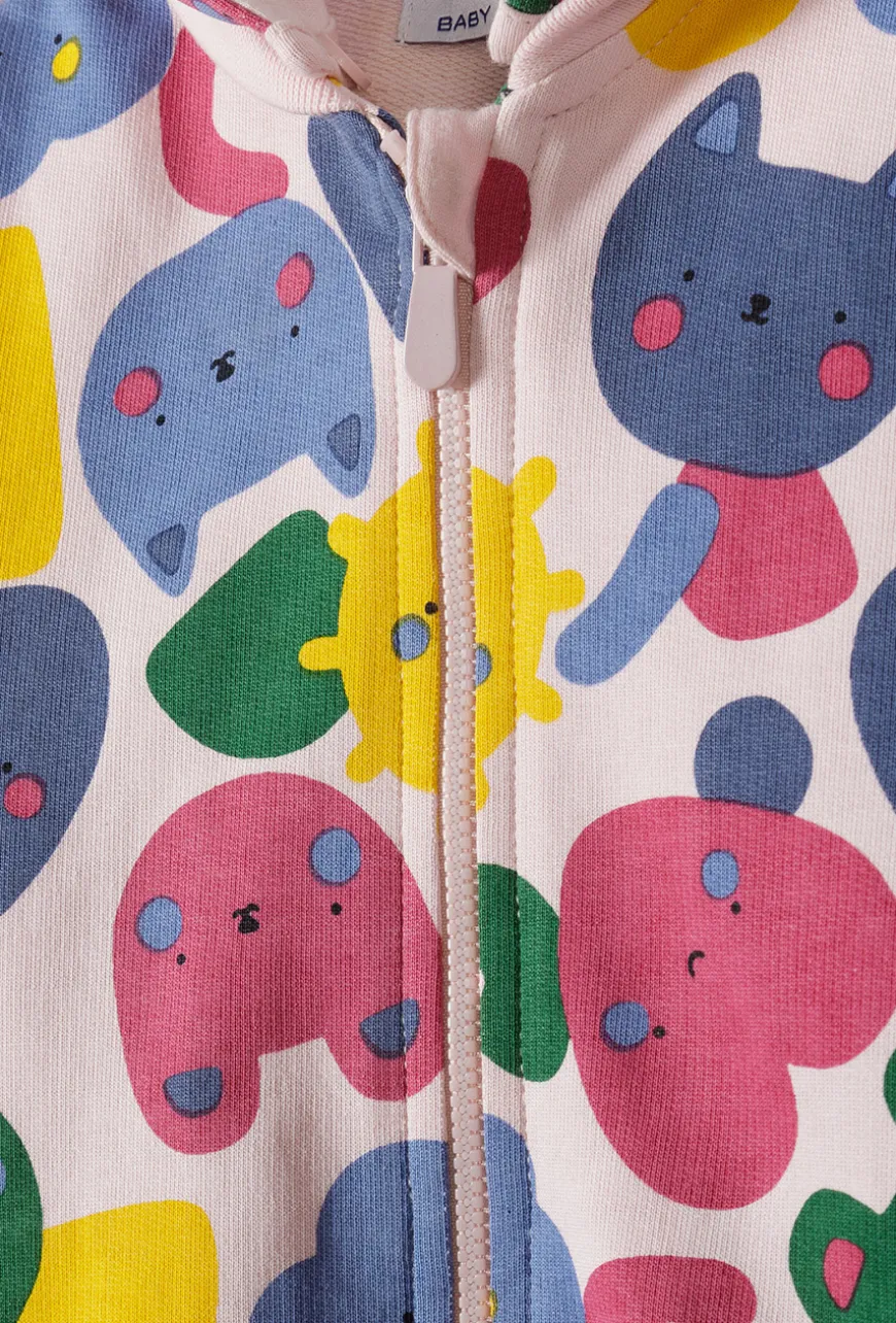 Bluza rozpinana z kapturem w koty dla dziewczynki